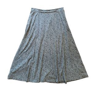 Vintage 90s L.L. Bean Skirt Women's Large Green Floral Print Midi Cotton Modest